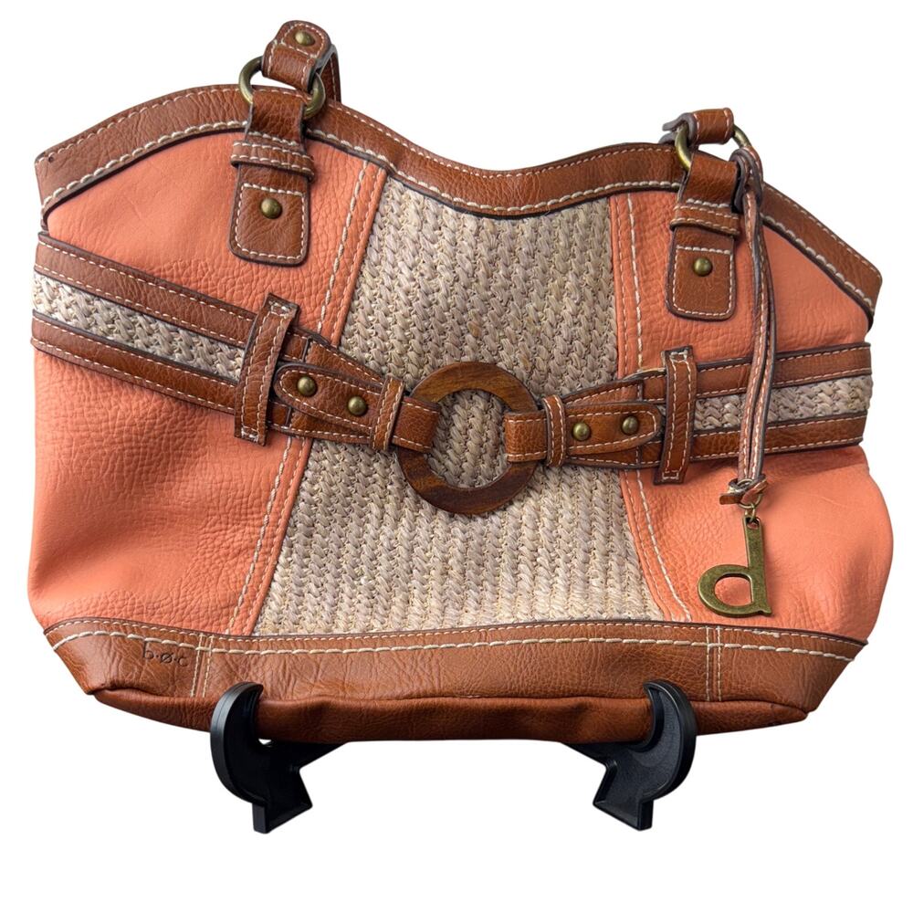B.O.C. Coral Straw Faux Leather Trim Saddle Purse - 14W x 10H x 3 1/4inD